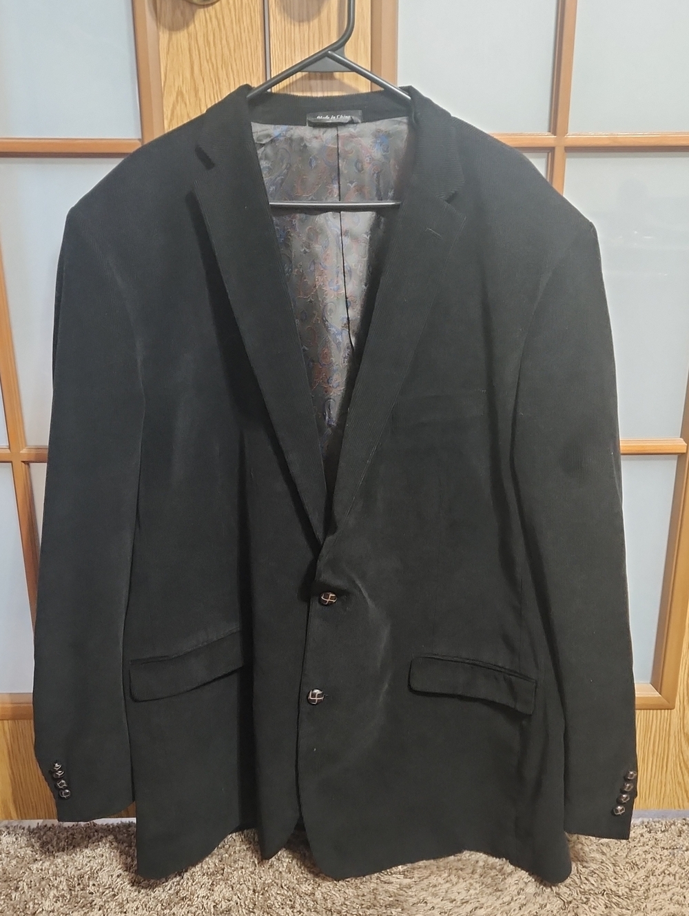 Lauren Ralph Lauren Mens Black Courdaroy Sport Coat With Elbow Patches 52L